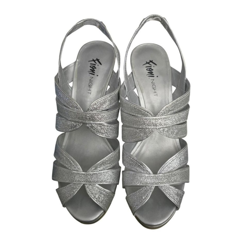 Fioni Night Helix‎ Silver Glitter Strappy Slingback Stiletto Heels Womens Size 8